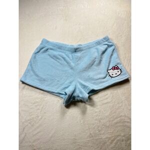 Hello Kitty Sanrio Blue Plush Fleece Pajama Sleep Shorts Women Large Embroidered